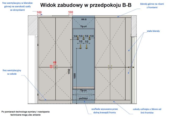 Widok przedpokoju VI Projekt zabudowy w przedpokoju
